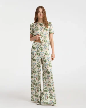 Matching Sets | Shorts & Pants | Emporio Sirenuse Blair Trousers in Persian Botanic Print Ivory