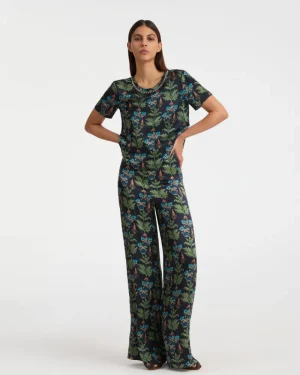 Matching Sets | Shorts & Pants | Emporio Sirenuse Blair Trousers in Persian Botanic Print Blue