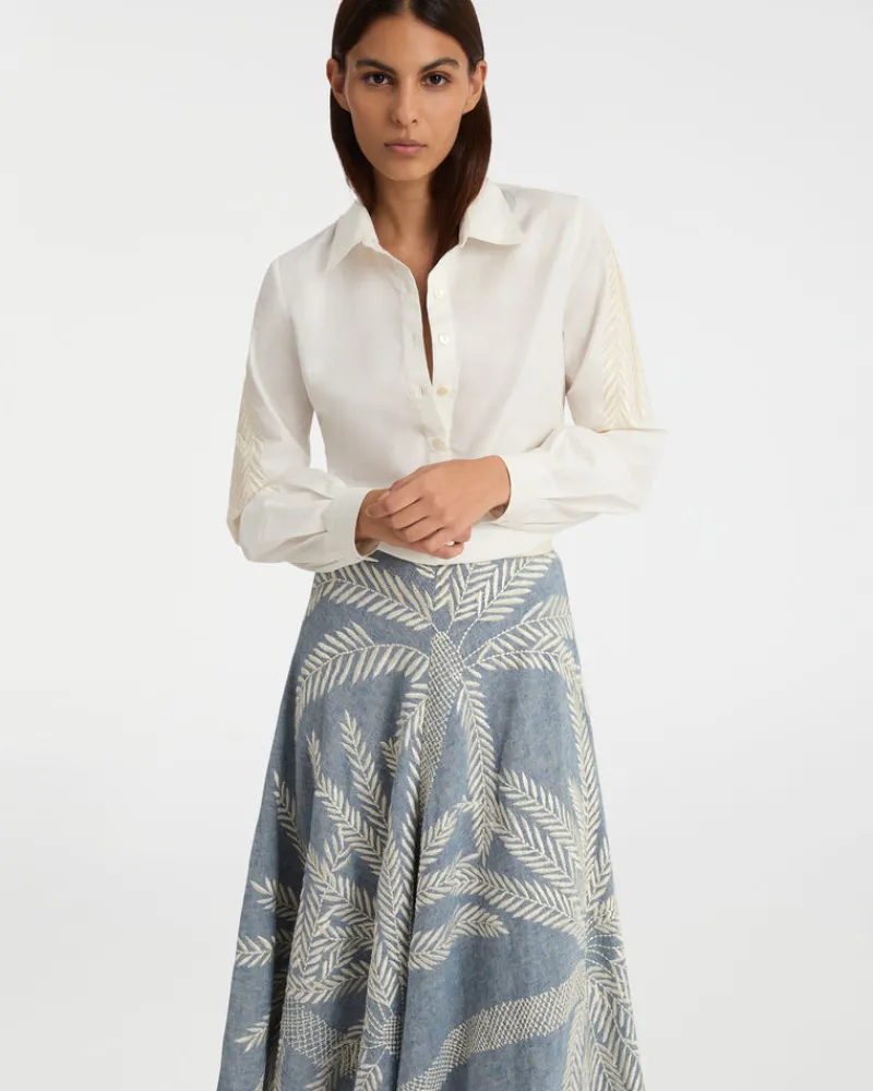 Blouses & Tops | Emporio Sirenuse Carolina Shirt with Palm Embroidery White