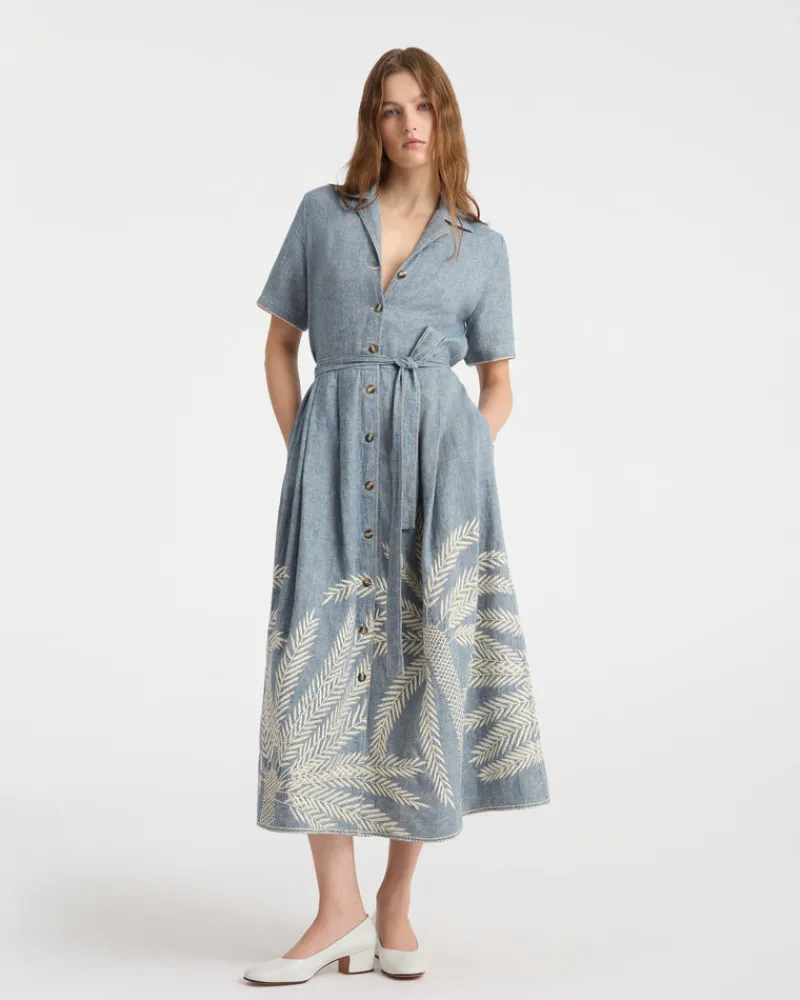 Dresses | Emporio Sirenuse Claudia Dress with Palm Embroidery Blue
