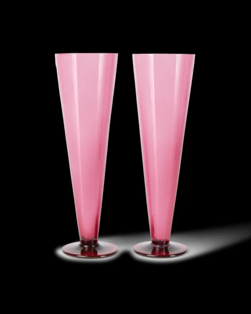 Flutes | Emporio Sirenuse Coloured Champagne Flute Set of 2 Pink