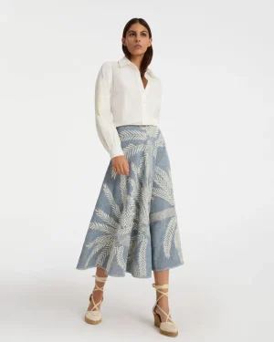 Skirts | Emporio Sirenuse Tasha Skirt with Palm Embroidery Blue