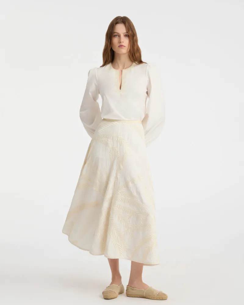 Skirts | Emporio Sirenuse Tasha Skirt with Palm Embroidery White